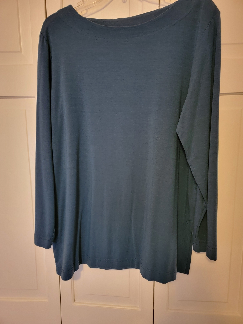 Susan Bristol Long-Sleeve Boatneck Top in Teal Blue Size L EUC